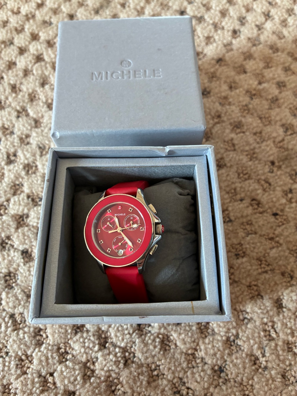 Michele Red Dial and Red Strap Chronograph Watch